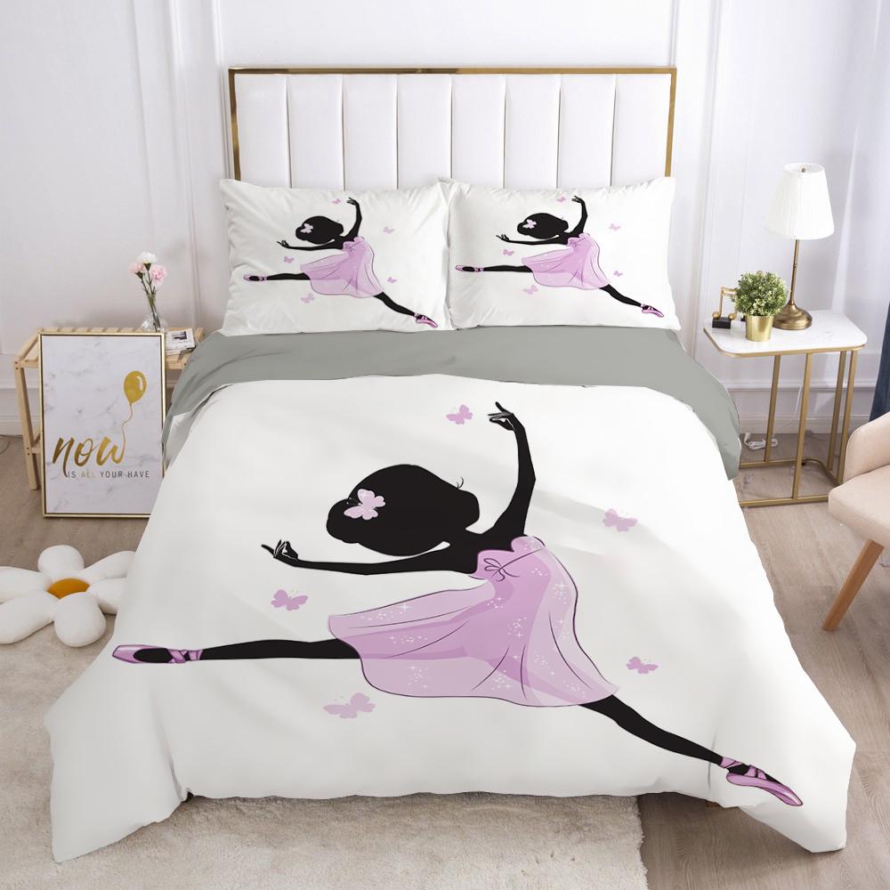 Dancing Girl Duvet Cover Ballet Girls Bedding Set Home Textile Bedclothes Soft Girly Comforter Cover Queen/King Size For Kids
