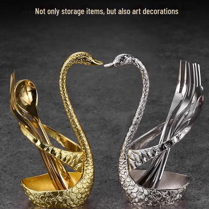 Luxury Stainless Steel Swan Holder Fruit Fork & Coffee Spoon Set