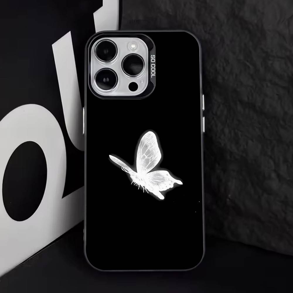 White Butterfly Phone Case For iPhone 17,16,15,14,13,12,11 Plus,Pro Max,XS,Colorful Silver Black Cover