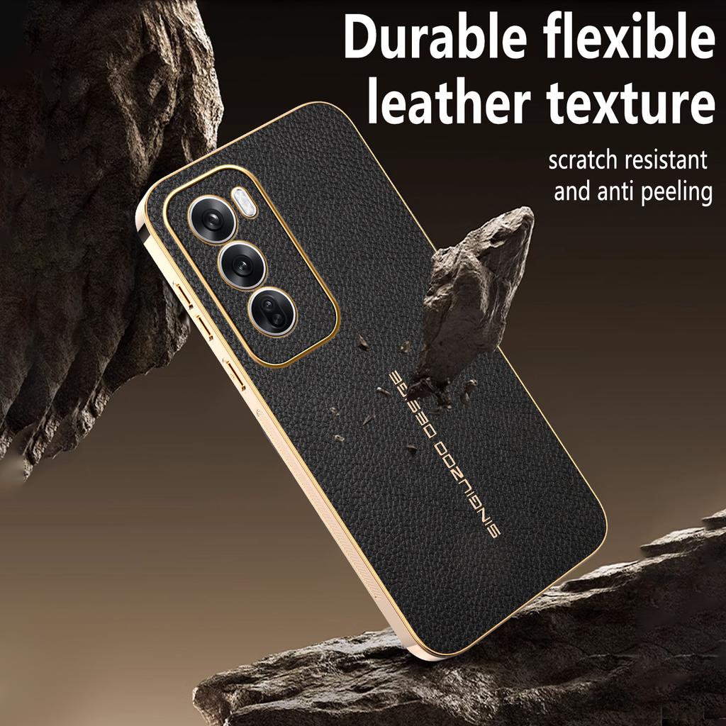 For OPPO Reno 12 12 Pro  premium electroplated lychee-textured phone case that’s shockproof and fingerprint-resistant