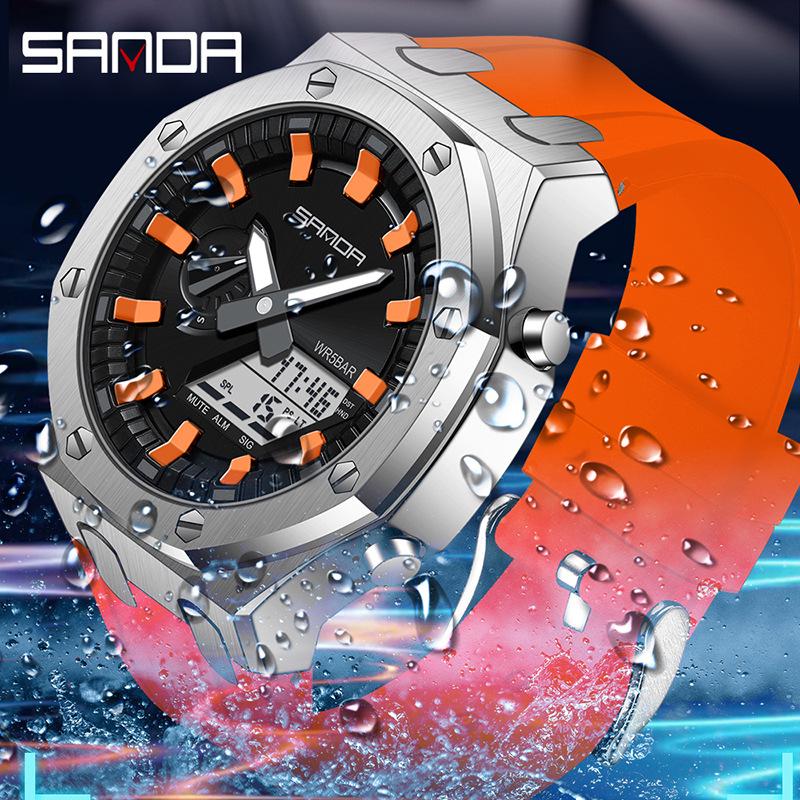 Sanda Octagonal Oak Men's Electronic Sports Watch - Waterproof, Lightweight, with Alarm Clock