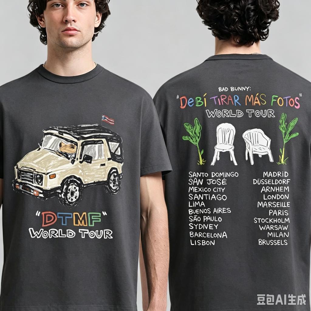 2026 Unisex Cotton Bad Bunny Dtmf World Tour T Shirt Double Sided Graphic Print Short Sleeve Tops Unisex Unisex Casual Streetwear