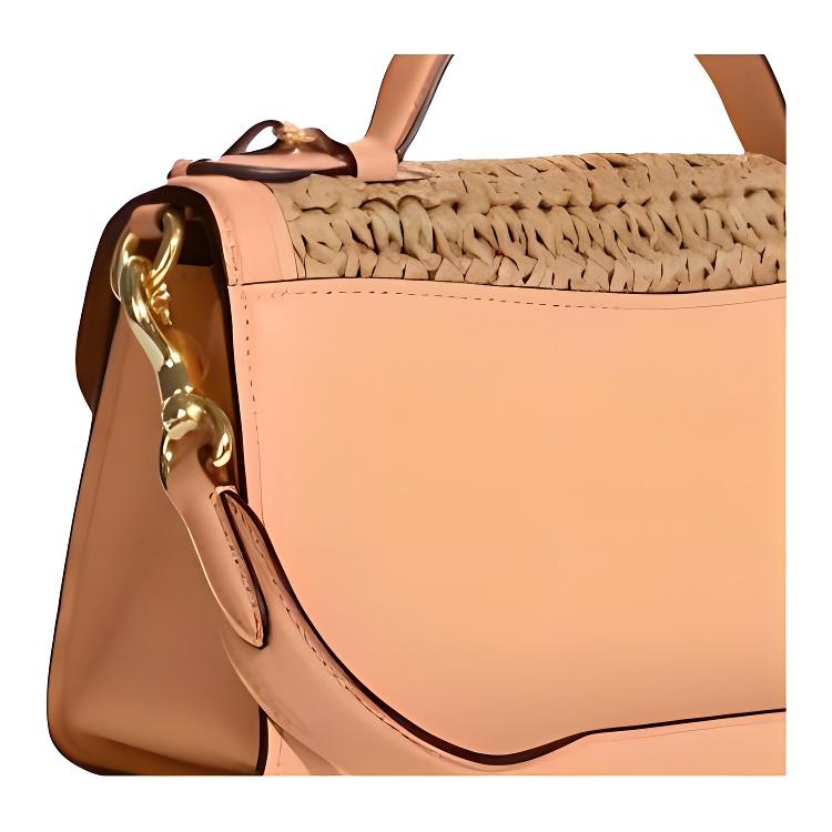 New COACH Kleo Paper Straw With Leather Handbag Shoulder Bag Crossbody Bag Small Size Women's Linen & Pink CA154-IMUDX