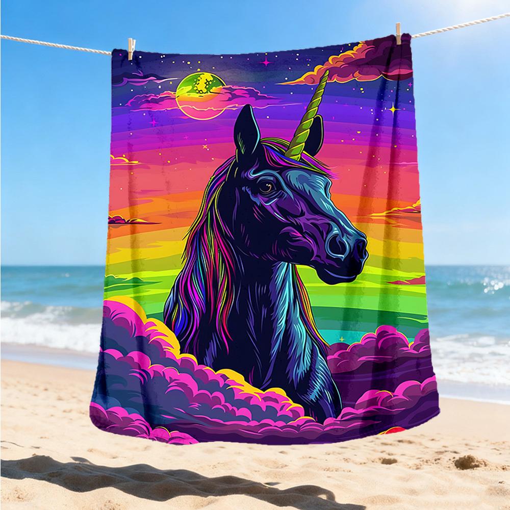 1pc Unicorn Fantasy Artwork Print Outdoor Blanket, Lightweight Polyester,