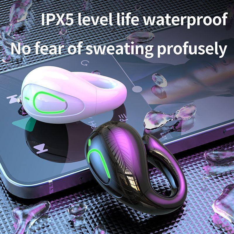 Ear Clip Headphone Wireless Bluetooth 5.3 Headset Waterproof Sports Earphone HiFi Stereo Earbud with Microphone
