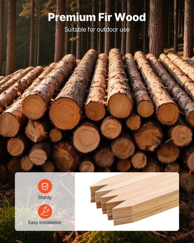 Wooden Garden Stakes, 25 Pcs 12.7×38.1×609.6 mm Survey Grading Stakes, Garden Ground Stake with Sharp Point, Fir Wood Plant Support Stake, Sign Posts