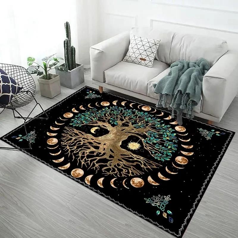 Moon Phase Tree of Life Area Rug Sun and Moon Carpet Bohemian Decor Mats for Bedroom Home Dorm Bohemian Home Decoration Carpet