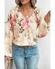 Azura Exchange Блузка с V-образным вырезом и рукавами-фонариками с цветочным принтом