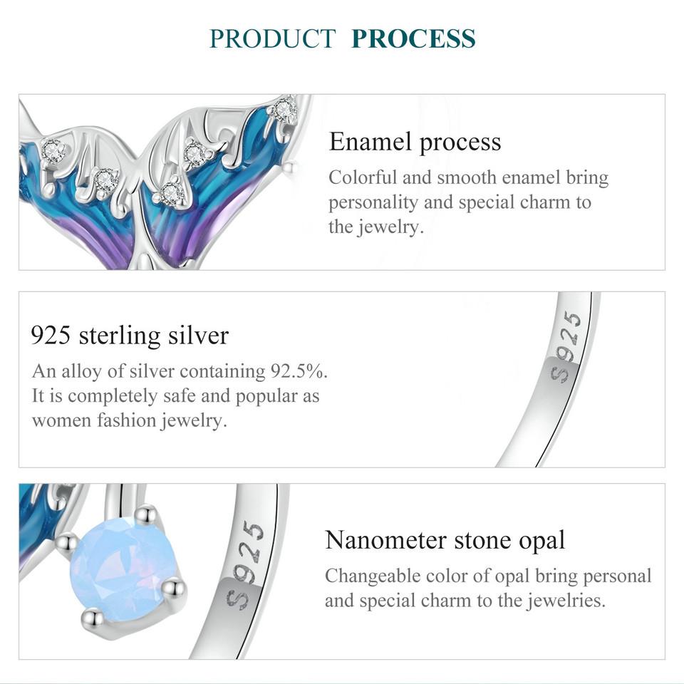 BAMOER стерлингового серебра 925 пробы Фэнтезийное кольцо с хвостом русалки красочная эмаль регулируемое кольцо для женщин вечерние ювелирные изделия