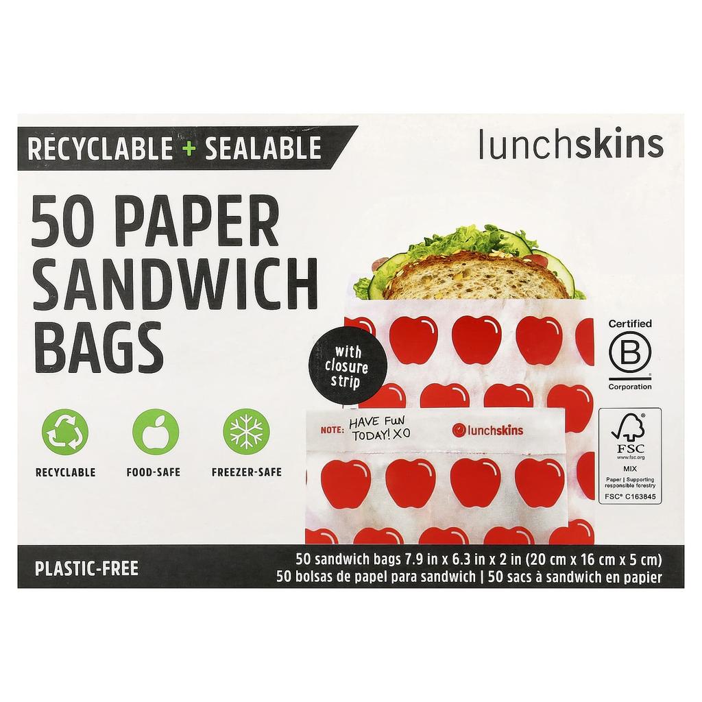 Lunchskins, Бумажные пакеты для сэндвичей, Яблоки, 50 пакетов