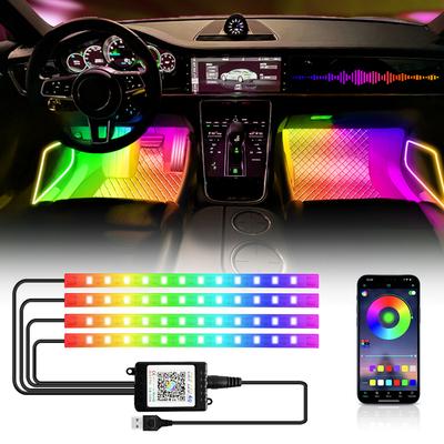 Неоновый 48 72 светодиодный светильник для салона автомобиля с USB-беспроводным пультом дистанционного управления музыкальным приложением, автоматические RGB атмосферные декоративные лампы