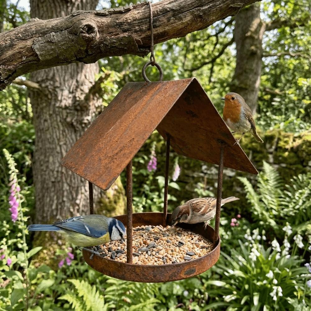 Hut Shape Bird Feeding Station Iron Bird Food Container Durable Hummingbird Feeder Yard
