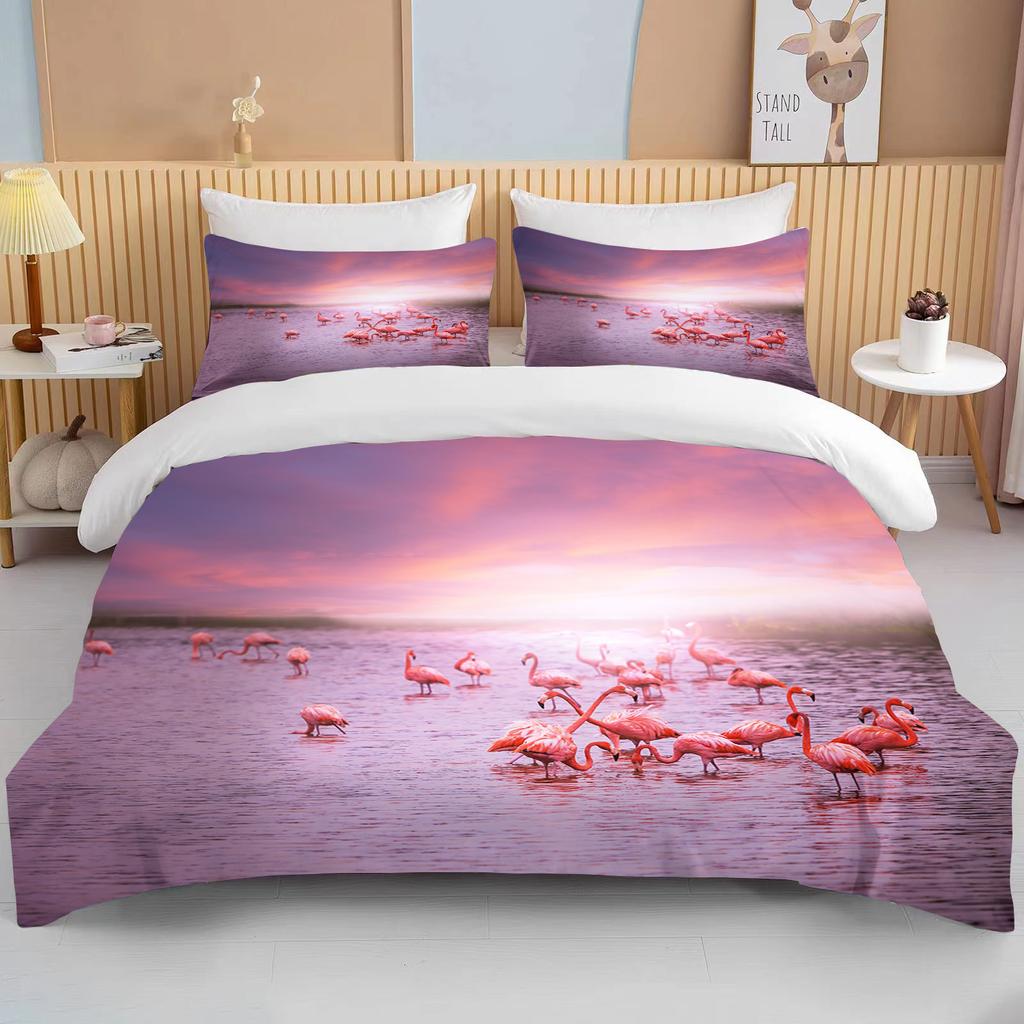 Фламинго мультяшный милый медведь каваи рождественский подарок двуспальная кровать размера кинг детское постельное белье микрофибра или полиэстер комплект пододеяльника