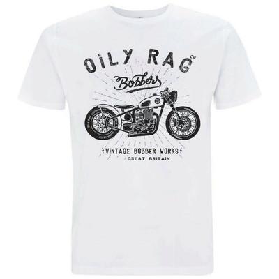 Промасленная тряпка. Одежда Bobber Works. Мотоциклетные байкерские белые футболки унисекс.