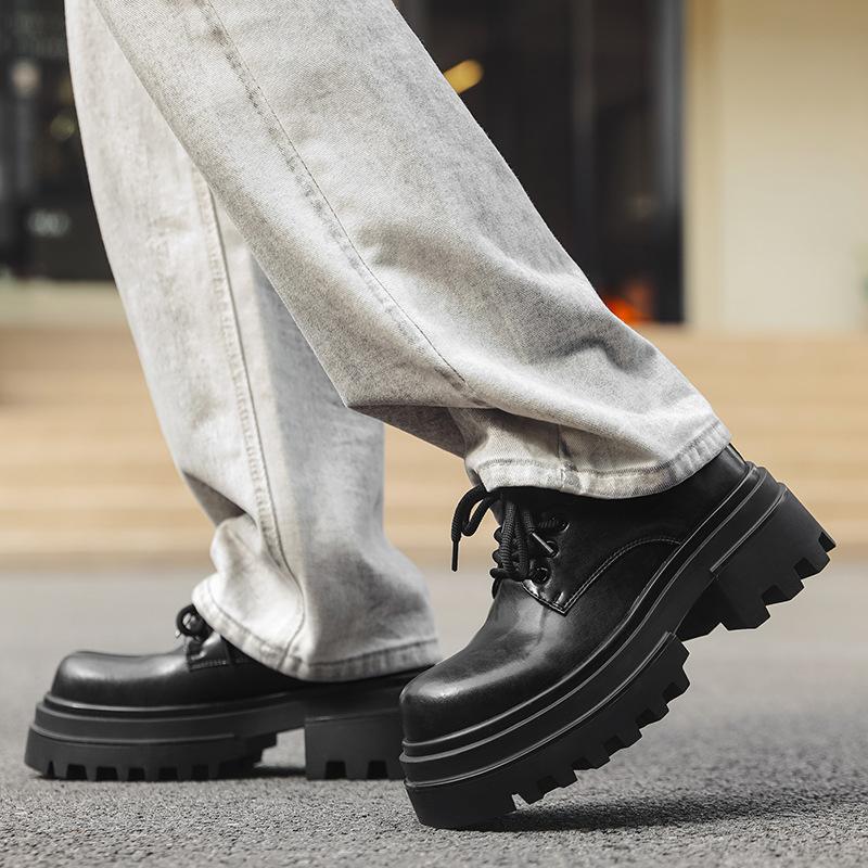 Туфли дерби мужские на платформе, модные, черные, с большой головой, деловые, для жениха, свадебные, кожаные туфли 16890-J