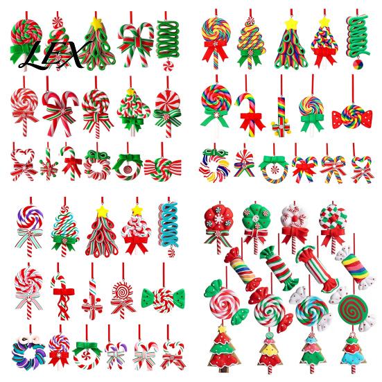 Rustic Holiday Ornaments 16 Pcs Christmas Lollipop Ornaments, Red Green Striped Peppermint Swirl Candy Cane Tree Hanging Decor Decoration, Colorful