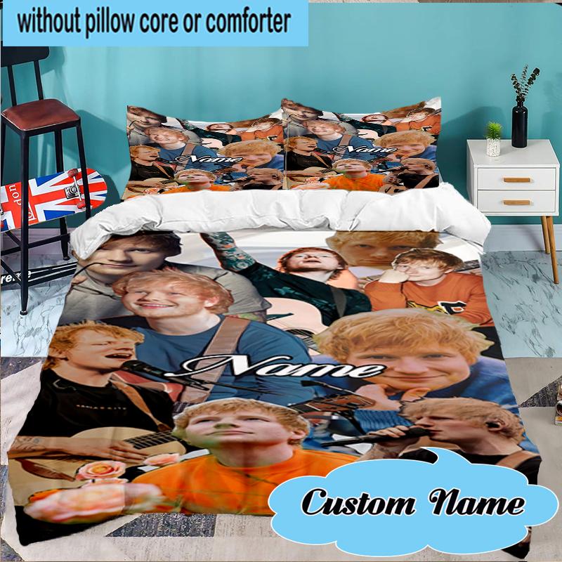 Custom Name Ed Sheeran music Bedding Set 3pcs, Bedding Set Including 1pc Duvet Cover And 2pcs Pillowcases for Bedroom, Dormitory Gift