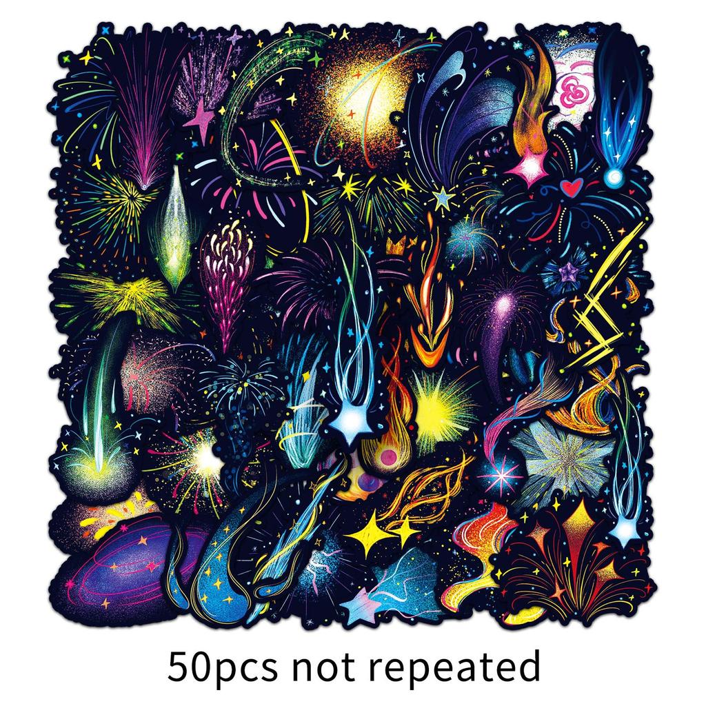 50 Fireworks Graffiti Stickers Personalized Hand-painted Small Fresh Night Fireworks Decorative Mobile Phone Case Water Cup Stickers