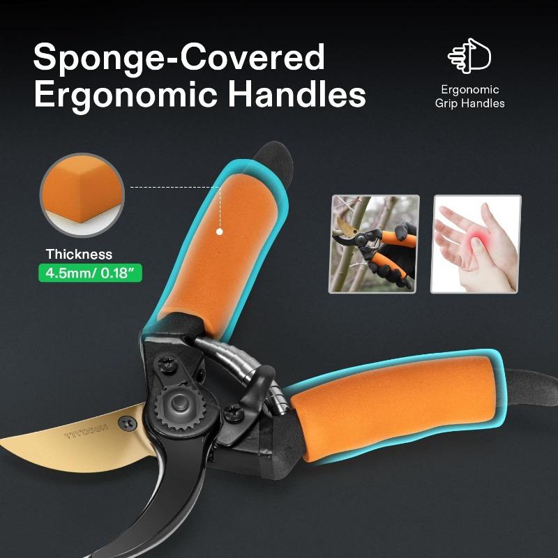 8,5-дюймовый обходной секатор - Сверхмощные садовые ножницы с ультраострыми лезвиями SK5, режущая способность 3/4 дюйма