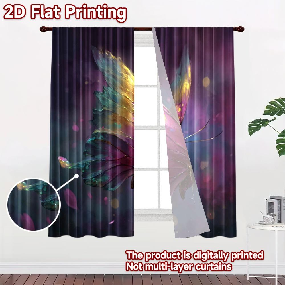 2D flat printing 2pcs Curtain Curtain Colorful Flying Butterfly Digital Printed Polyester Drapes Family Party Perfect for Room
