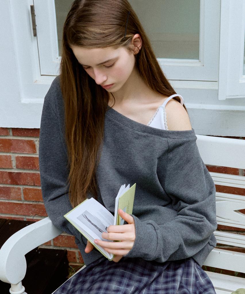 Свитшот с одним плечом LETTER FROM MOON, многослойный, кружевной, для дуэта (Древесный уголь)
