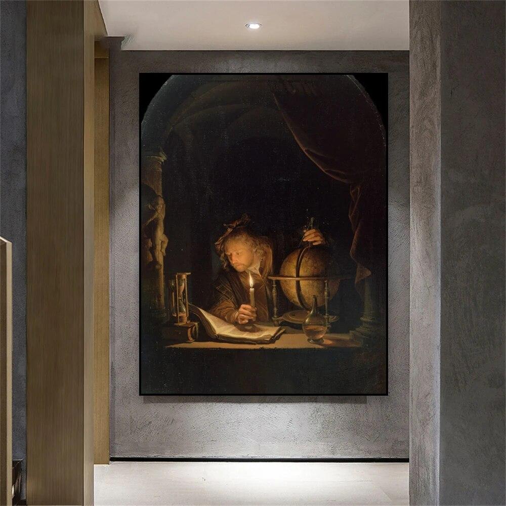 Классическая картина маслом постер Астроном при свечах принты винтажный деревенский деревенский декор холст картина домашний декор галереи
