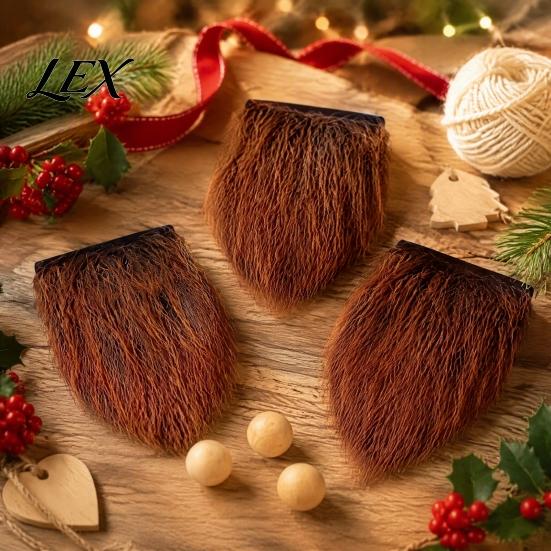 Plush Beard for Holiday Decor 3Pcs DIY Gnome Beards with Wooden Ball Noses, Beard, Dwarf Making Kit Faux Fur Handmade Christmas Elf Doll Decorations
