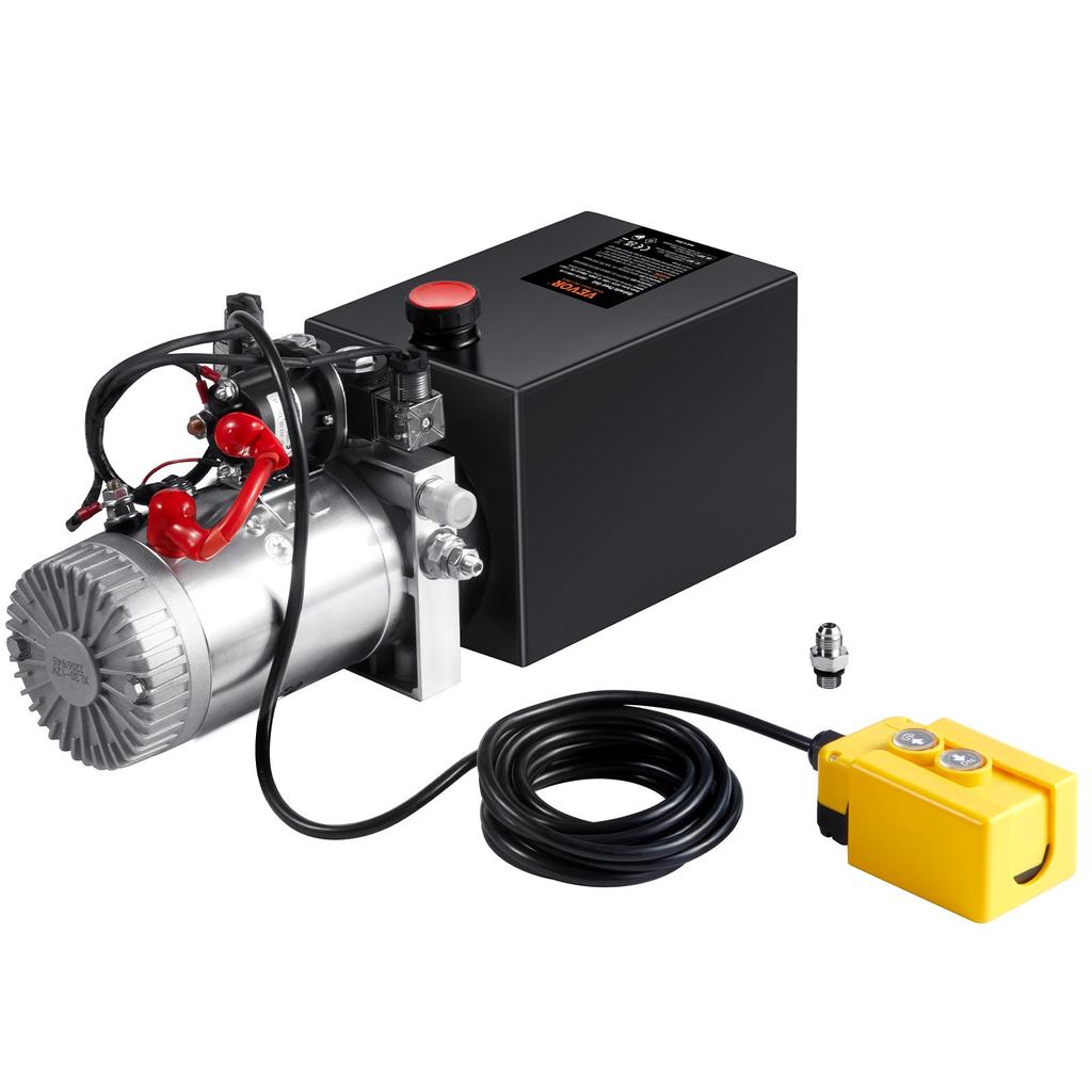 VEVOR Hydraulic Pump, 6 Quart Hydraulic Power Unit, Double Acting Dump Trailer Pump, 0.91 GPM Flow Rate, 3200 PSI Max Relief Pressure