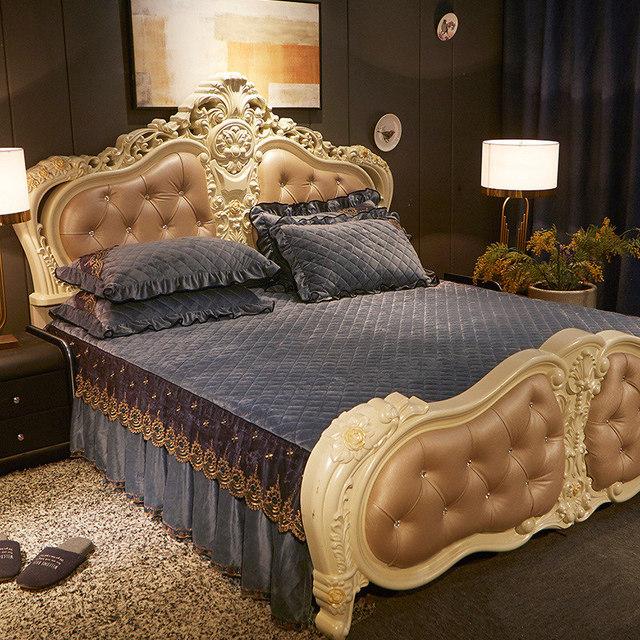 Европейский роскошный бархатный комплект покрывал, кружевная юбка с рюшами, покрывало для односпальной двуспальной кровати, стеганая толстая простыня King Queen, 3 шт.