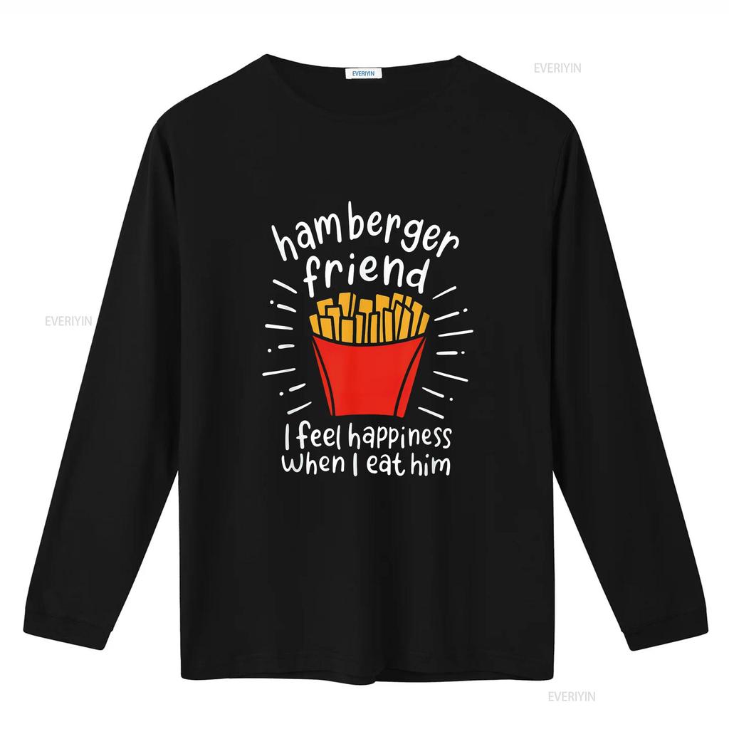 Женская футболка Hamberger Friend Я чувствую счастье, когда ем его Смешная черная винтажная стираная эластичная с принтом Повседневная удобная