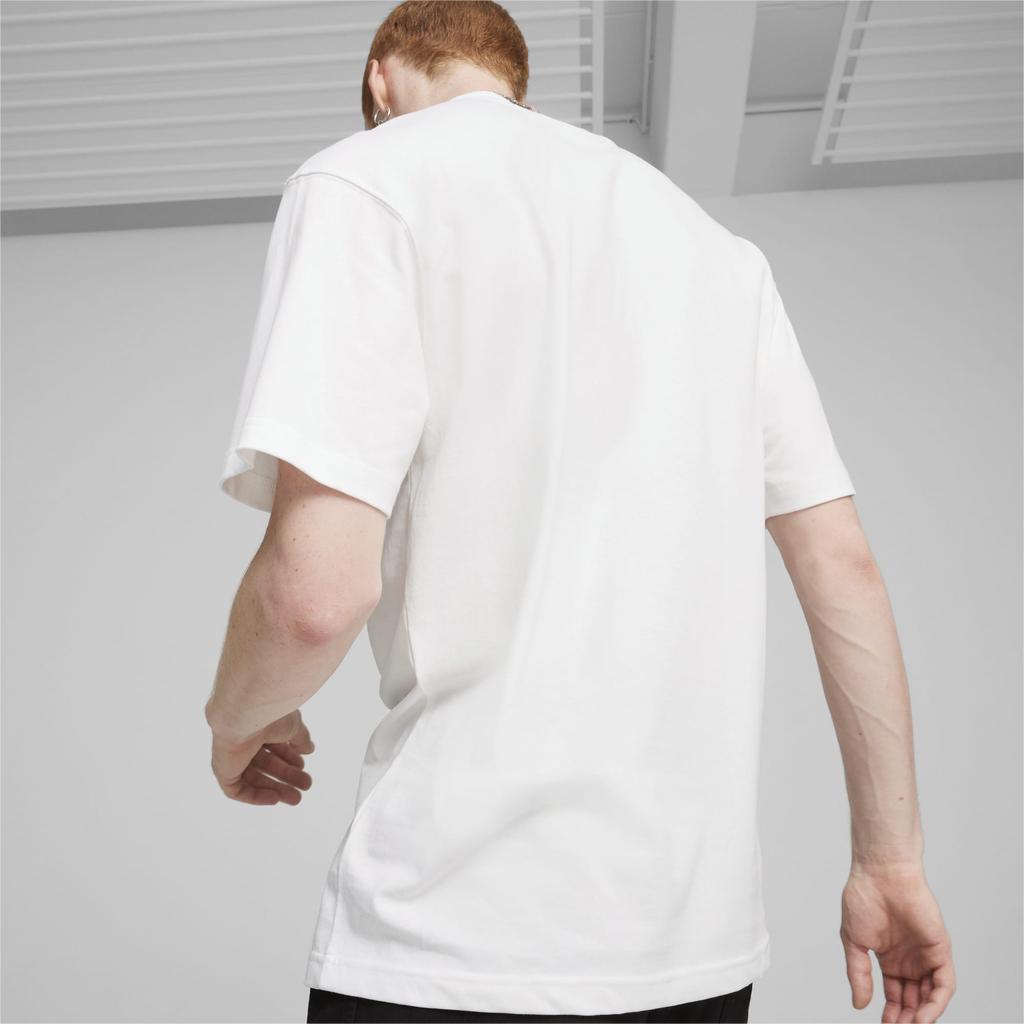 Puma Однотонная повседневная футболка с круглым вырезом и коротким рукавом, с заниженной линией плеч, мужские топы, белая 625925-02