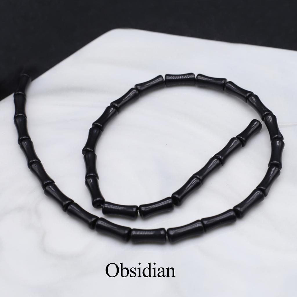 1 нить, Натуральный камень Канадский жадеит Обсидиан Кристальные бусины из прозрачного кварца, Ручная работа, Бусины в форме бамбукового сустава, 1,2×5 см, для изготовления украшений своими руками