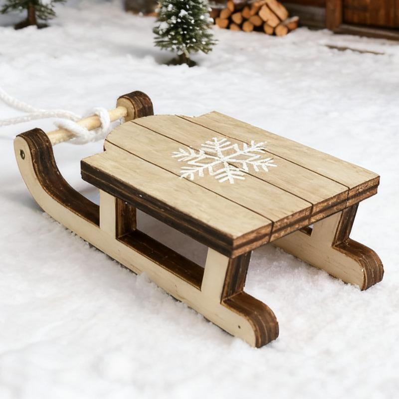 Миниатюрная фигурка санок, украшение, ручная работа с принтом белой снежинки, подходит для праздничных и рождественских настольных подарков