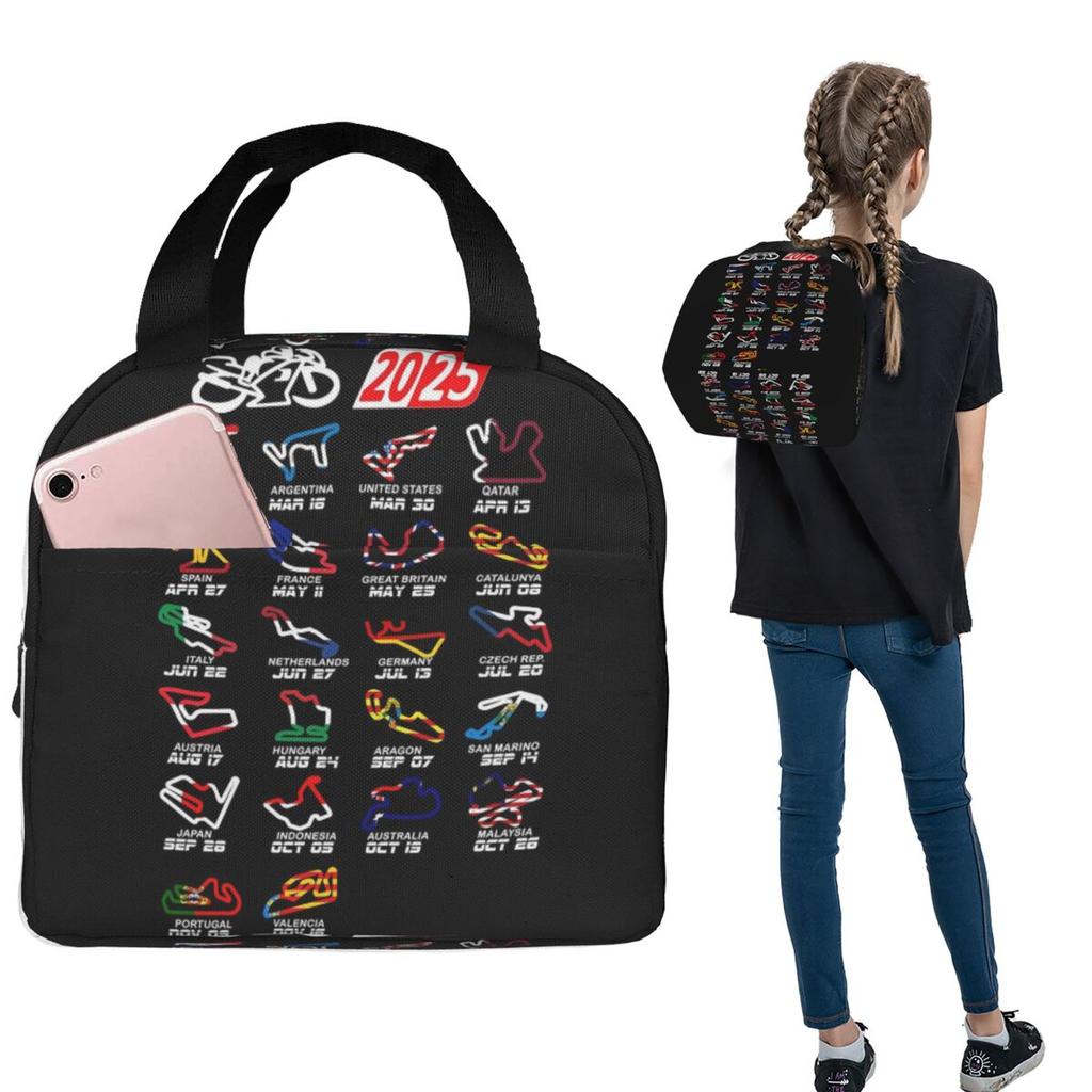 Calendar Season 2025 MotoGp Circuits Insulated Lunch Bag for Women Children Portable Food Boxes Thermal Lunch Box Tote