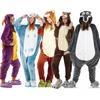 Men Women Kigurumi Onesie Pajamas Unisex Animal Cosplay Deer Owl Wolf Unicorn Shark Costume Sleepwear Jumpsuit For Halloween Party With Shoes