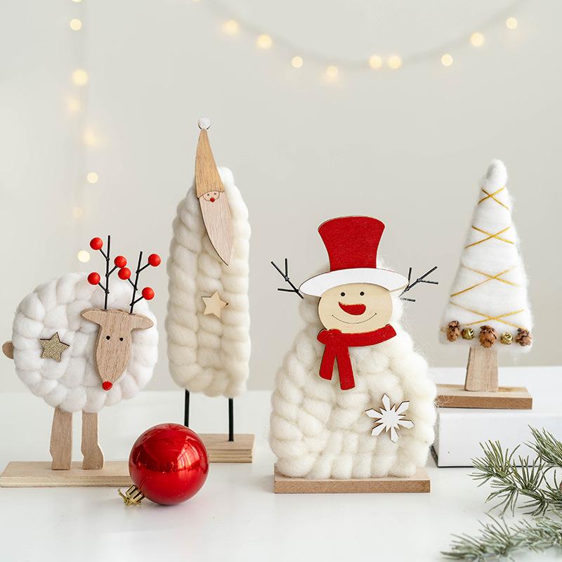 Wool Felt Nordic Ornaments Wood Christmas Tree Elk Old Man Snowman Sheep Felt Ornaments Xmas Decorations For Home Doll Decor