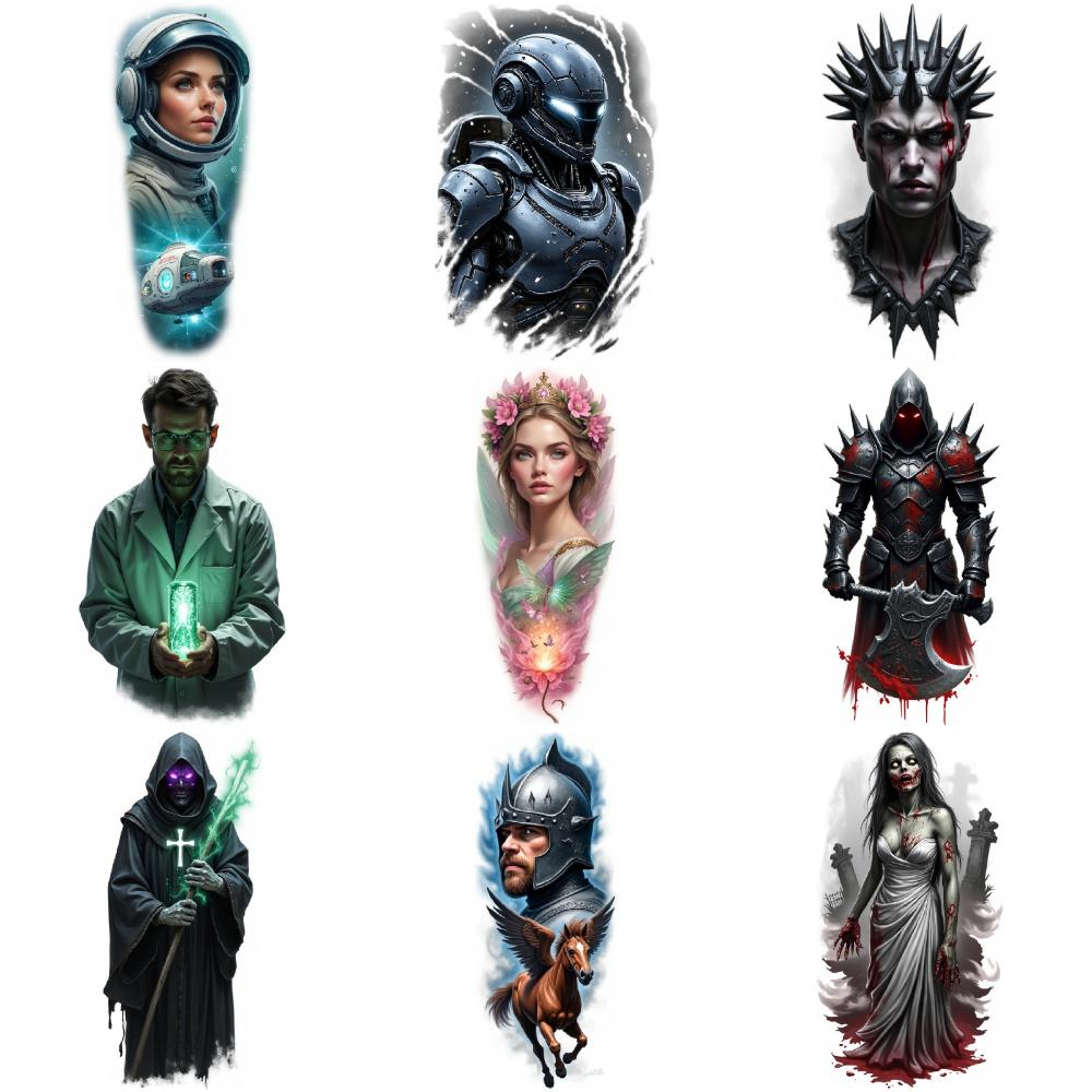 9 шт. Временные татуировки Реалистичные временные татуировки Женщина-зомби Демон Фэнтези Для бедер спины Взрослые