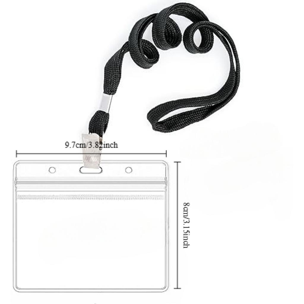 Набор из 12 пластиковых прозрачных горизонтальных бейджей, держателей для удостоверений личности и 12 черных шнурков с зажимами для бейджей