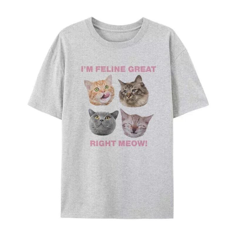 Right Meow Котята Графические Топы Милые Забавные Футболки с Кошками Оверсайз Ретро Y2k Эстетика Уличная Одежда Женская Футболка Одежда