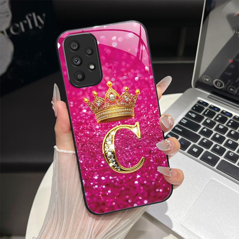 Чехол для Samsung Galaxy A52 A52S A72 A73 A53 A33 5G Модный Чехол с Буквами Жесткий Закаленный Стеклянный Задний Корпус с Мягким Краем Защитный