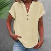 Women's Fashion Casual Solid Colour V-Neck Short Sleeve Button Split Shirt T-Shirt Top