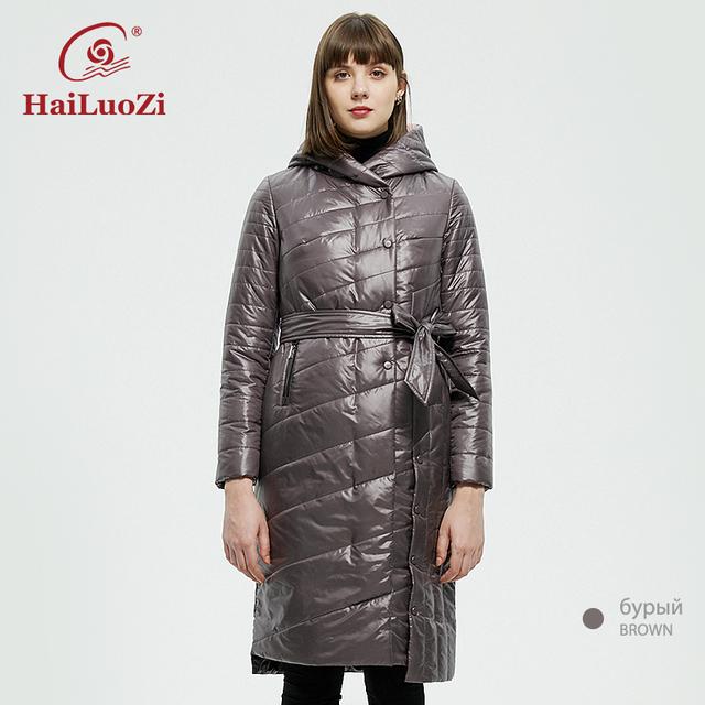 HaiLuoZi Новинка 2022 года, женская весенне-осенняя куртка, длинное пальто, женская повседневная парка с капюшоном и поясом до колена, неровный подол, 73
