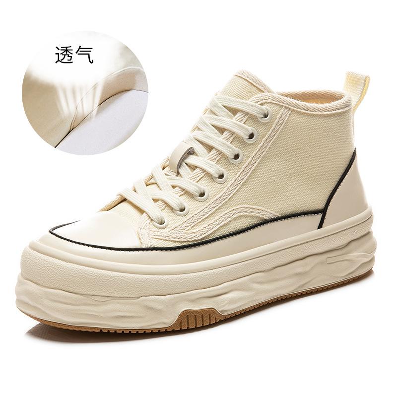 Туфли из парусины с растворимой подошвой, весна 2025, новые повседневные универсальные туфли с высоким берцем на толстой подошве, модные женские туфли на плоской подошве, тренд