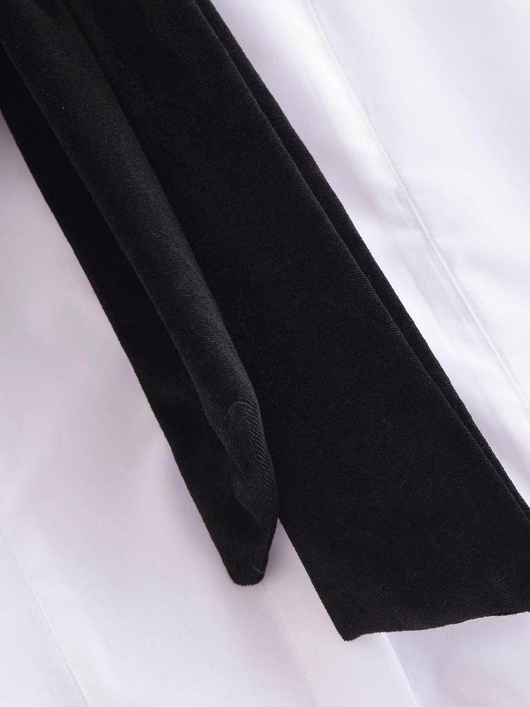 2024 Winter Women's European & American Velvet Bow Shirt