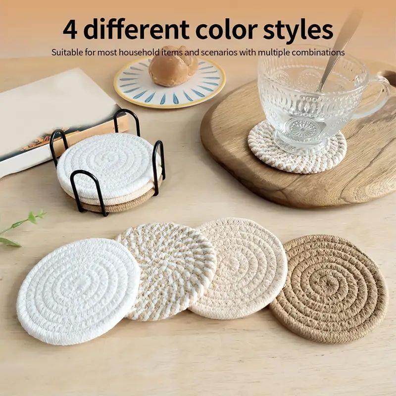 8-Piece Set Absorbent Coasters for Drinks Minimalist Cotton Woven Coasters Coffee Table Decor Boho Cute Cup Coasters