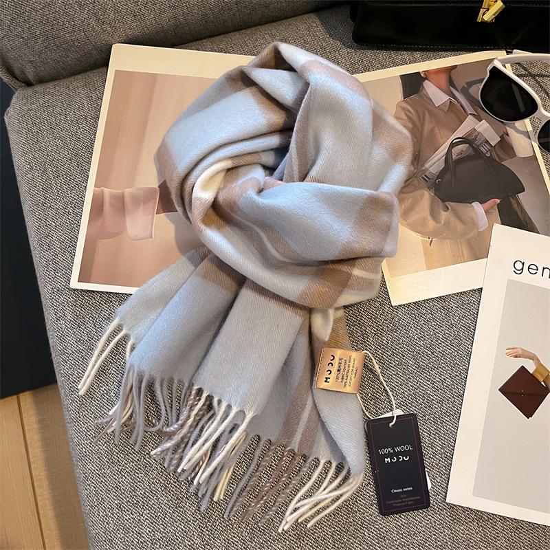 100% Wool Australian Pure Wool Plaid Scarf Winter Versatile Warm Couple Scarf