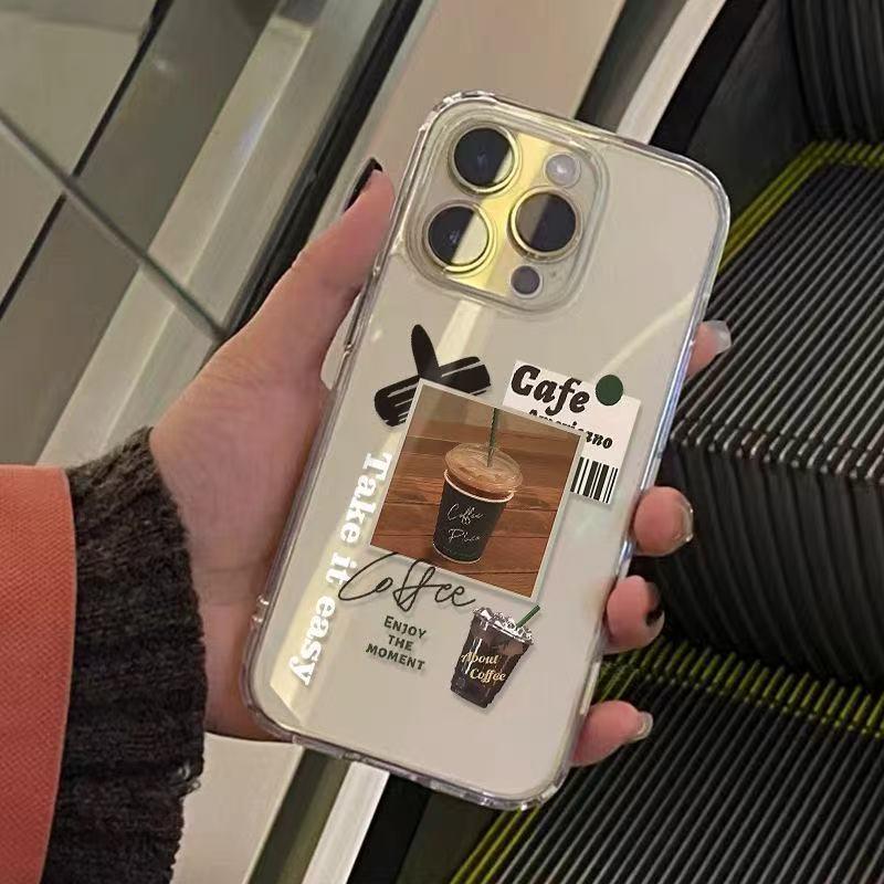 Модный Прозрачный Чехол для iPhone в Кофейном Стиле: Защита от падений, Мягкая посадка для iPhone 12-17, Совместим с Apple 15 Pro Max