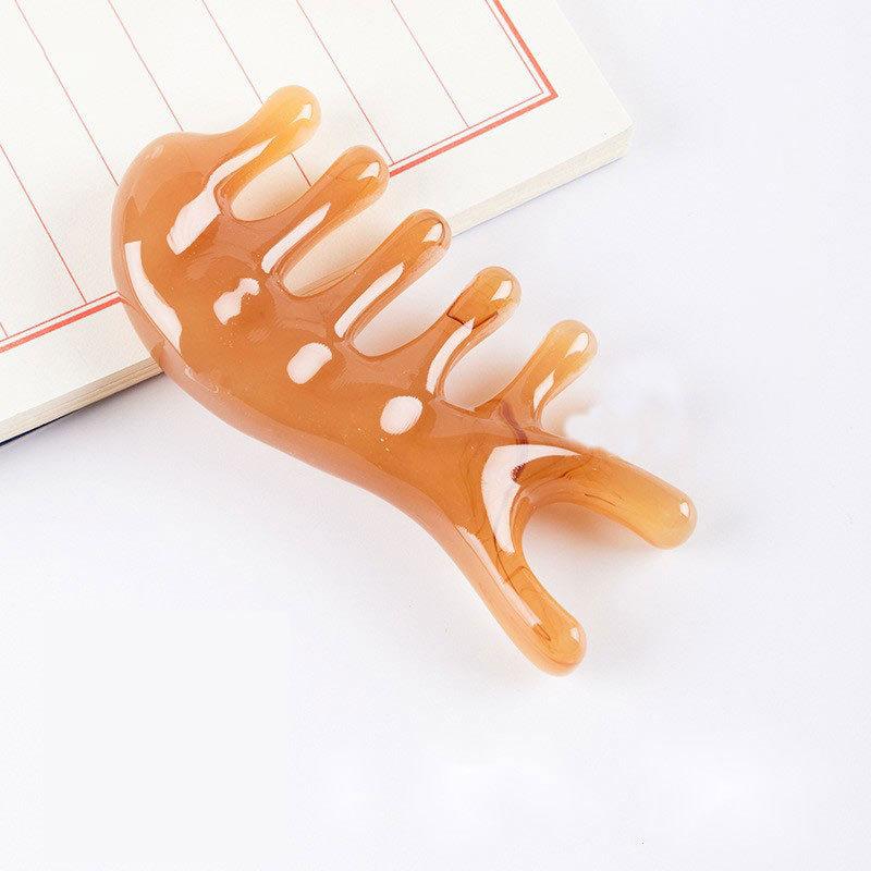 Массажная расческа с пятью зубцами из смолы для меридиана, головы, лица, шеи, акупунктуры, скребок для релаксации кожи головы, массажер с широкими зубцами