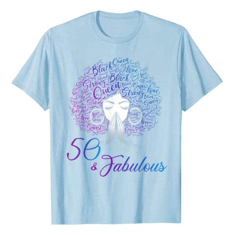 50 Fabulous Afro Hair Black Women 50th Birthday Gifts TShirt 50 Years Old Tee Shirt Short Sleeve Clothes Women Fashion Tops