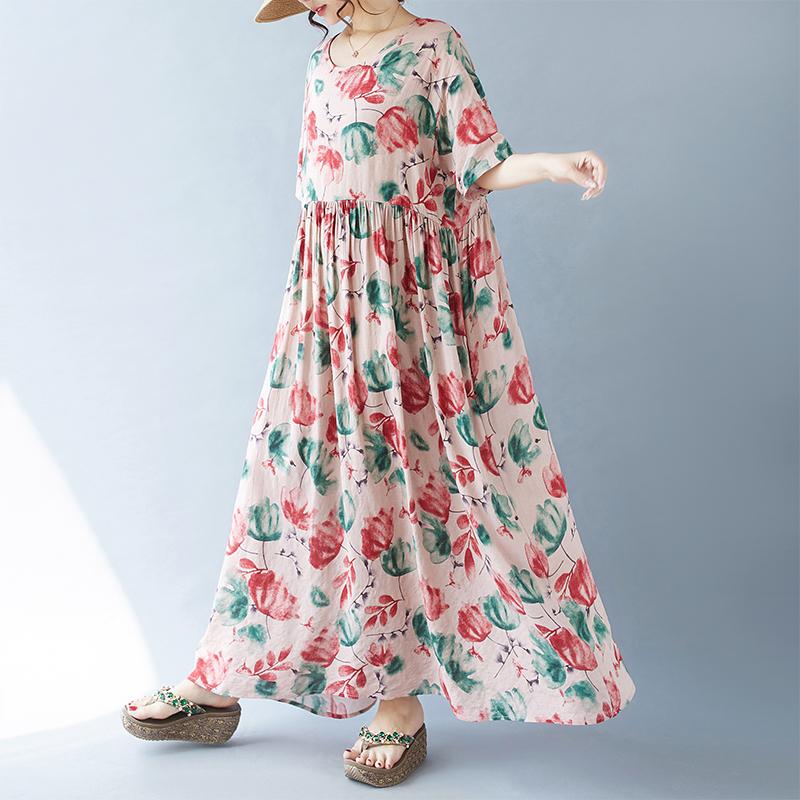 DIMANAF 2024 Летнее женское богемное свободное платье больших размеров в винтажном стиле, базовые длинные платья с цветочным принтом, новинка